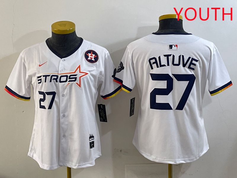 Youth Houston Astros #27 Altuve White three generations Joint Name Nike 2025 MLB Jersey style 6